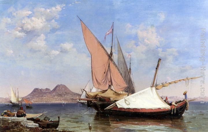 Vesuvius, Catalan and Paranzella painting - Edward William Cooke Vesuvius, Catalan and Paranzella art painting